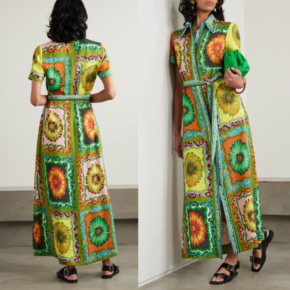 Alemais Disco Daisy Green Yellow Floral Belted Maxi Shirtdress Size AU 8 US 4 - Picture 4 of 16